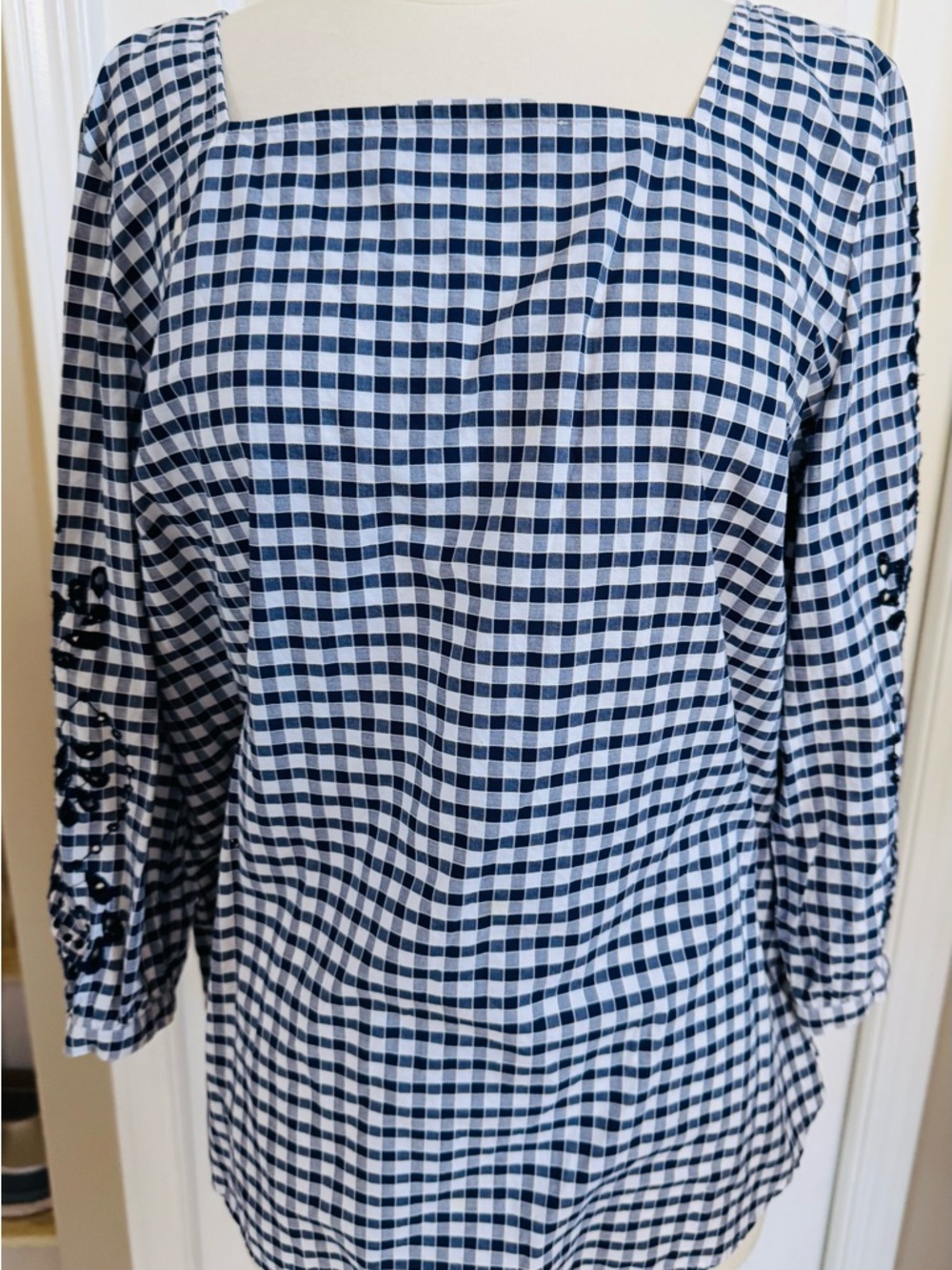 Talbots Navy and White Gingham Shirt